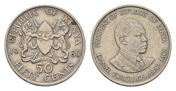 Кения 50 центов 1980 Дэниэл арап Мои KM 19 медно-никель 4640-956