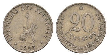 Парагвай 20 сентаво 1903 KM 8 медно-никель 1519-1225