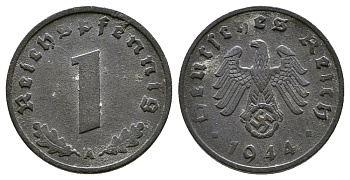 ГЕРМАНИЯ 1 РЕЙХСПФЕННИГ 1944 А KM 97, J. 369 цинк 4380-164
