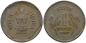 Индия 1 рупия 1987 ромб - Бомбей KM 79.1 медно-никель 4398-631