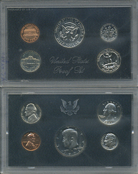 США набор из 5 монет (1, 5, 10 (дайм), 25 (квотер, 1/4 доллара) и 50 (1/2 доллара) центов) 1971 в оригинальной упаковке KM PS132 (164a, A192, 195a, 201 и 202b) PROOF 8-2-06-79