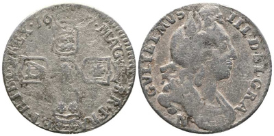 Англия 6 пенсов 1697 N, Вильгельм III (1694-1702) KM 484.16, Spink 3535 серебро 1518-845
