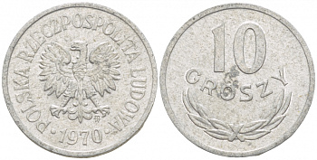 ПОЛЬША 10 ГРОШЕЙ 1970 MW KM АА47 алюминий 4549-264
