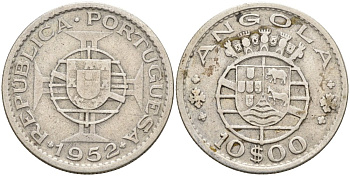 Португальская Ангола 10 эскудо 1952 KM 73 серебро 4571-927