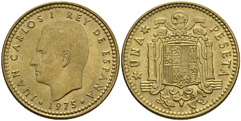 Испания 1 песета 1975 (77) Хуан Карлос I (1975-2014) KM 806 алюминиевая бронза 4604-236