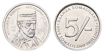 Сомалиленд 5 шиллингов 2002 Ричард Френсис Бёртон, год-тип KM 4 алюминий UNC 4675-1254