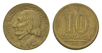 Бразилия 10 сентаво 1953 Жозе Бонифасиу де Андрада и Силва KM 561 алюминиевая бронза 4625-924