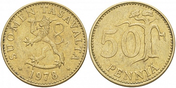 ФИНЛЯНДИЯ 50 ПЕННИ 1978 K KM 48 алюминиевая бронза 212-1046