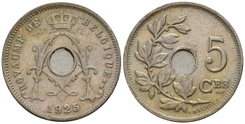 Бельгия 5 сантимов 1925 Belgie KM 67 медно-никель 4551-827