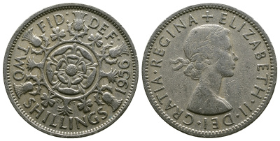 Великобритания 2 шиллинга (флорин) 1956 Елизавета II (1952-2022) KM 906, Spink 4146 медно-никель 4607-932