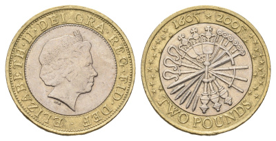 Великобритания 2 фунта 2005 Елизавета II (1952-2022), 400 лет ночи Гая Фокса (Пороховому заговору) KM 1052, Spink 4579 (K18) биметалл 4111-614