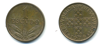 Португалия 1 эскудо 1978 KM 597 бронза 80-421