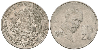 Мексика 20 сентаво 1976 Франциско Индалеси KM 442 медно-никель 4611-845