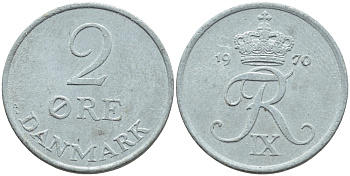 ДАНИЯ 2 ЭРЕ 1970 C; S, ФРЕДЕРИК IX (1947-1972) KM 840.2 цинк 26-351