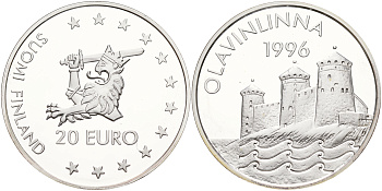 Финляндия 20 евро 1996 Крепость Олавинлинна серебро PROOF 06-236-23