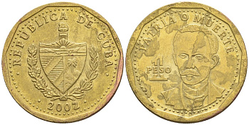 Куба 1 песо 2002 Хосе Марти KM 347, JMA 95, Schoen B34 сталь плакированная латунью 4116-221