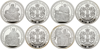 Россия набор из 4 медалей весом 62,2 грамма  Святые Апостолы и Евангелисты, в оригинальной коробке с сертификатами   серебро    14-01-04-05