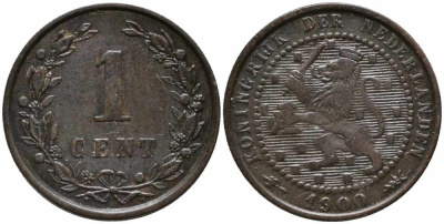 НИДЕРЛАНДЫ 1 ЦЕНТ 1900 ВИЛЬГЕЛЬМИНА (1890-1948) KM 107 бронза 112-442