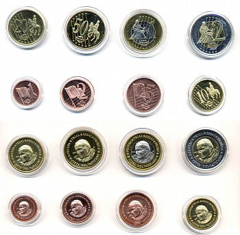 ВАТИКАН НАБОР ИЗ 8 МОНЕТ 2005 PROBE, ESSAI, ЕВРОПРОБНИКИ БОЛЬШОГО ФОРМАТА, В КАПСУЛАХ , ИОАНН ПАВЕЛ II (1978-2003), ТИРАЖ 30000 ЭКЗ. биметалл PROOF 06-081-30