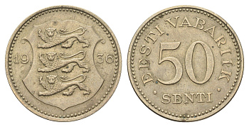 Эстония 50 сентов 1936 год-тип KM 18 никель латунь 4666-626