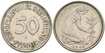 ФРГ 50 пфеннигов 1969 J KM 109.1, J.384 медно-никель 4575-147