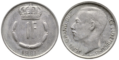 ЛЮКСЕМБУРГ 1 ФРАНК 1981 KM 55 медно-никель 4364-1024