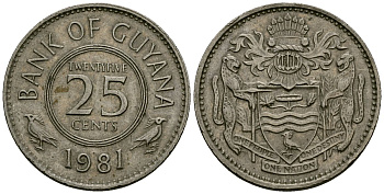 Гайана 25 центов 1981 KM 34 медно-никель 4167-131