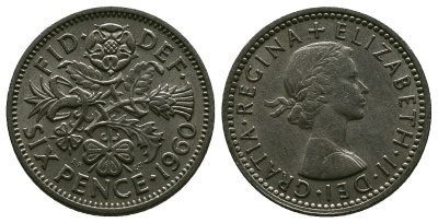 Великобритания 6 пенсов 1960 Елизавета II (1952-2022) KM 903, Spink 4149 медно-никель 4381-731