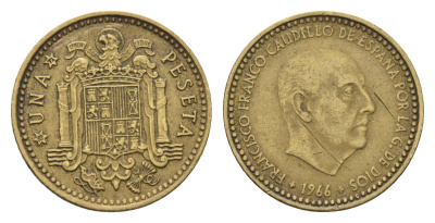 Испания 1 песета 1966 (72) Франсиско Франко (1939-1975) KM 796 алюминиевая бронза 4684-1047