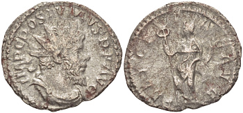 Римская Империя (императоры в Галлии) антониниан 260 - 269 Постум. IMP C POSTVMVS P F AVG / FELICITAS AVG, Фелицитата с кадуцием и рогом Изобилия, Колония Агриппины, Very fine RIC 58 биллон 1073-13-23