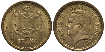 Монако 1 франк 1945 Луи II (1922-1949) KM 120 a алюминиевая бронза 113-825