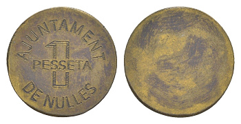 Испания, Нулес 1 песета ND (1937) гражданская Война, тираж 5.000 экземпляровы KM 5 латунь 00-810-04