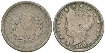 США 5 центов 1902 голова свободы KM 112 медно-никель 4563-732