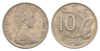 Австралия 10 центов 1974 Елизавета II (1952-2022), птица лирахвост KM 65 медно-никель 4364-241