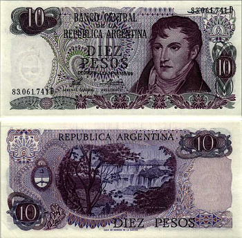 АРГЕНТИНА 10 ПЕСО 1976 СЕРИЯ D 83061, МАНУЭЛЬ БЕЛЬГРАНО Pick 300, Bottero 2359 бумага UNC (ПРЕСС) 6352-23-1-2