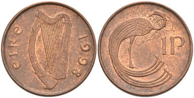 Ирландия 1 пенни 1998 птичка KM 20а сталь плакированная медью 92-216