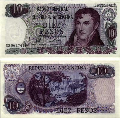 АРГЕНТИНА 10 ПЕСО 1976 СЕРИЯ D 83061, МАНУЭЛЬ БЕЛЬГРАНО Pick 300, Bottero 2359 бумага UNC (ПРЕСС) 6352-23-1-2