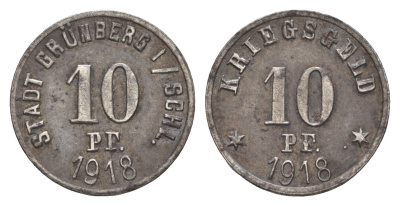 Грюнберг 10 пфеннигов 1918 Funck 176.2, Men05 9889.2, Men18 12321.2 железо 4448-1211
