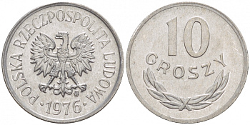 ПОЛЬША 10 ГРОШЕЙ 1976 MW KM АА47 алюминий UNC 4549-269