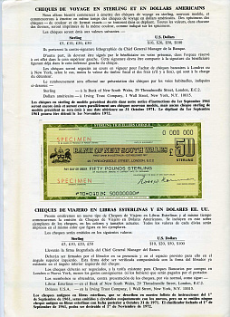 Австралия, Банк Южного Уэльса 50 фунтов и 50 долларов 1971 дорожные чеки, оригинальный буклет, образец Specimen   бумага  UNC (пресс) 5548-4-2-1