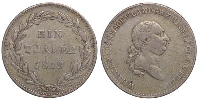 Гессен-Кассель 1 талер 1819 Вильгельм I KM 568 Dav. 690 серебро 00-805-17