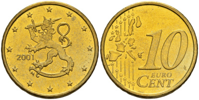 Финляндия 10 евроцентов 2001 KM 101 нордик UNC M57-05