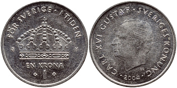 Швеция 1 крона 2005 Карл XVI Густав (1973- ) KM 894 медно-никель 45-542