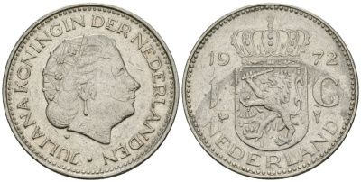 Нидерланды 1 гульден 1972 Юлиана (1948-1980) KM 184a никель 4579-537