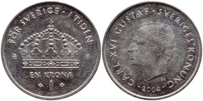 Швеция 1 крона 2005 Карл XVI Густав (1973- ) KM 894 медно-никель 45-542