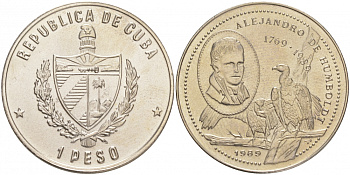 Куба 1 песо 1989 220 лет со дня рождения Александра Гумбольдта KM 283 медно-никель UNC 1526-913 M36-19