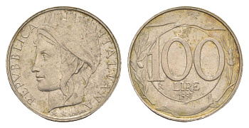 Италия 100 лир 1997 KM 159 медно-никель 4549-346
