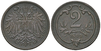 Австрия 2 геллера 1899 Франц Иосиф I (1848-1916) KM 2801 бронза aUNC 192-138