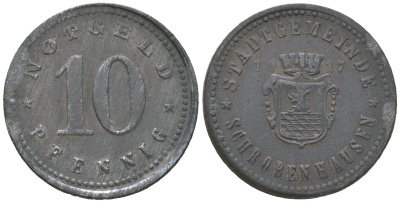 Шробенхаузен (Бавария) 10 пфеннингов 1917 Funck 487.1A, Men05 22938.2, Men18 28734.2 цинк 1515-225