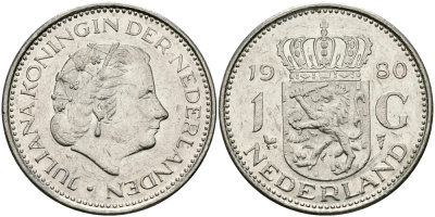 Нидерланды 1 гульден 1980 Юлиана (1948-1980) KM 184а никель 94-654